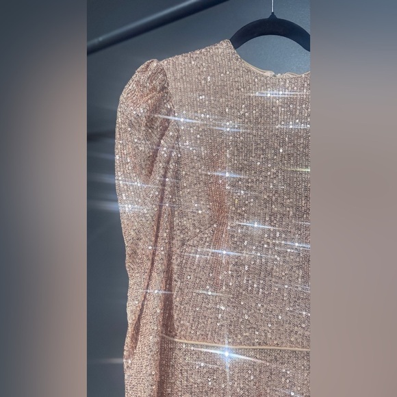 Mac Duggal High Neck Puff Sleeve Copper Evening Gown - Picture 6 of 12